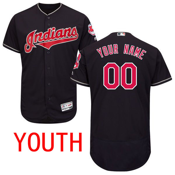 Youth Cleveland Indians Majestic Alternate Navy Blue Flex Base Authentic Collection Custom MLB Jersey
